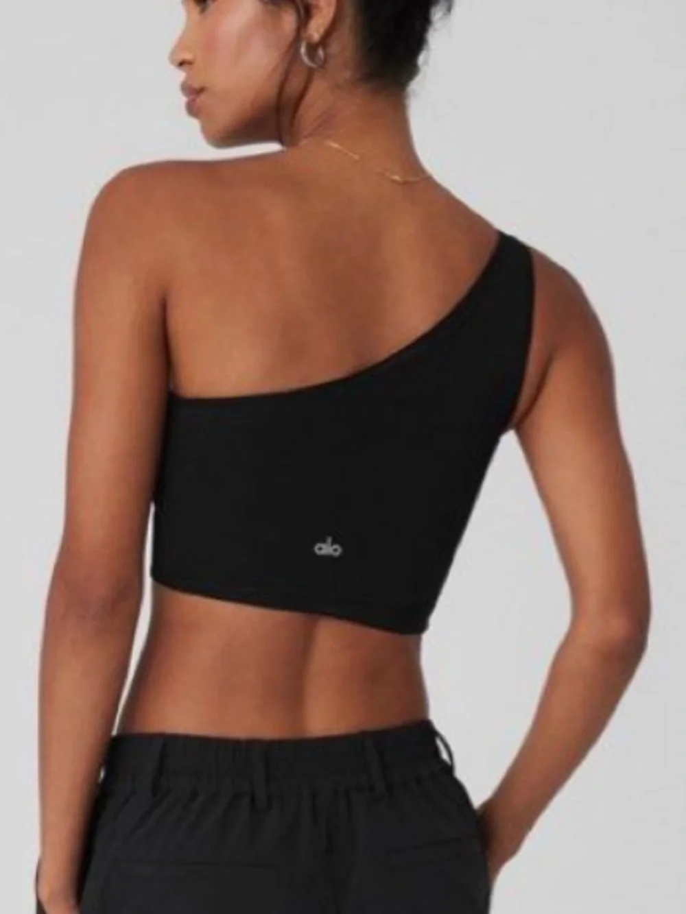 ALO Yoga One-Shoulder Black Crop Tank